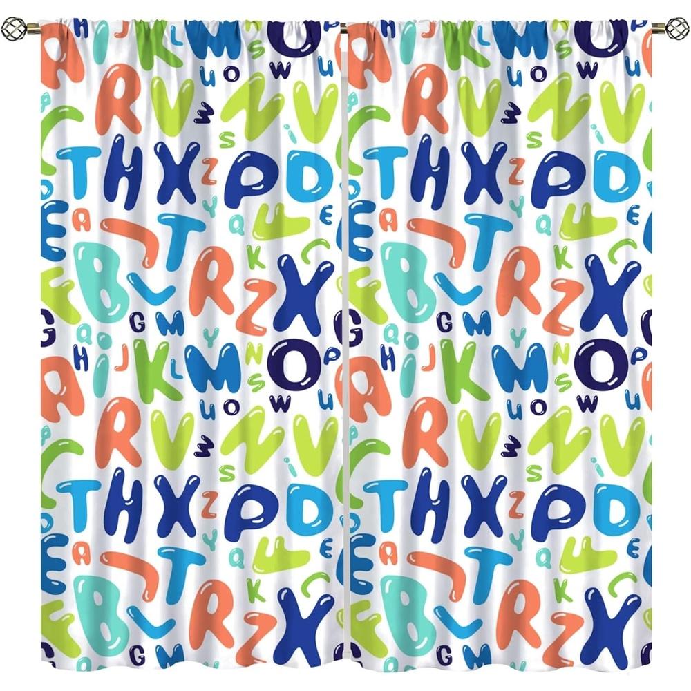 

Panels Alphabet Letter Window Curtains Pastel Colors Turquoise Pink Orange Blue Green Purple Yellow Red White Liv Curtain Polyester W100*H70(CM)-Grommet top&2PCS