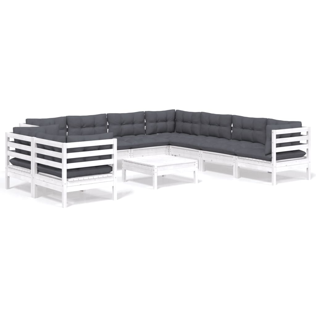 Vidaxl 10-Cz. Garden Lounge Set, Cushions, White Pine