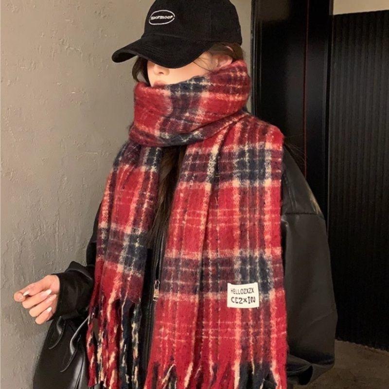 Christmas Atmosphere New Red Plaid Scarf Female Winter Senior Sense Student Versatile Warm Shawl Scarf