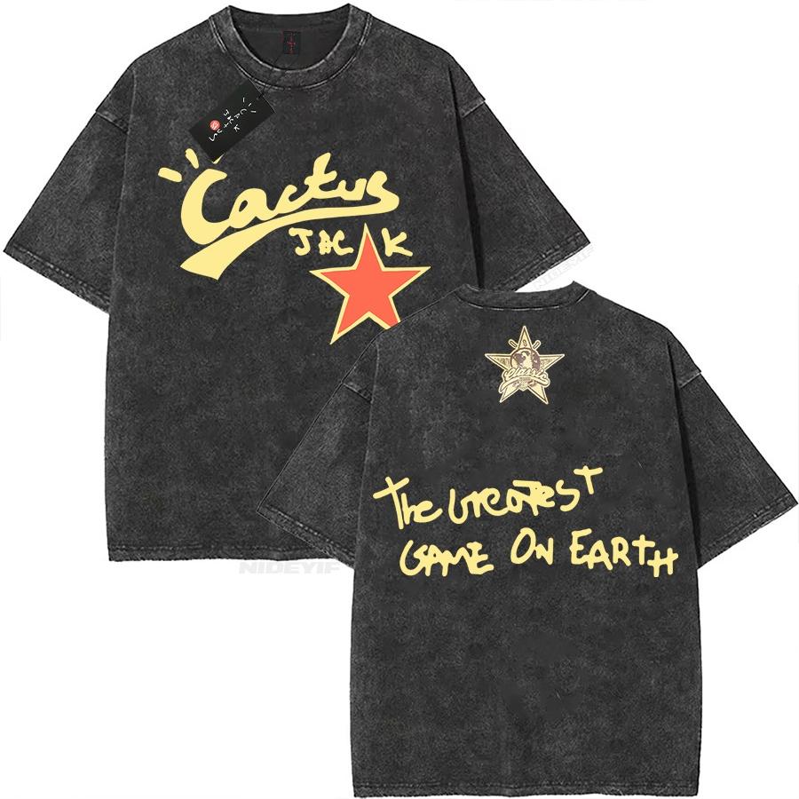2026 Hot Sale Cotton Oversized T Shirt for Men Women HipHop Washed T Shirts Cactus Jack Short Sleeve Gift Tops Look Mom I Can Fly Short Sleeve Tee Top