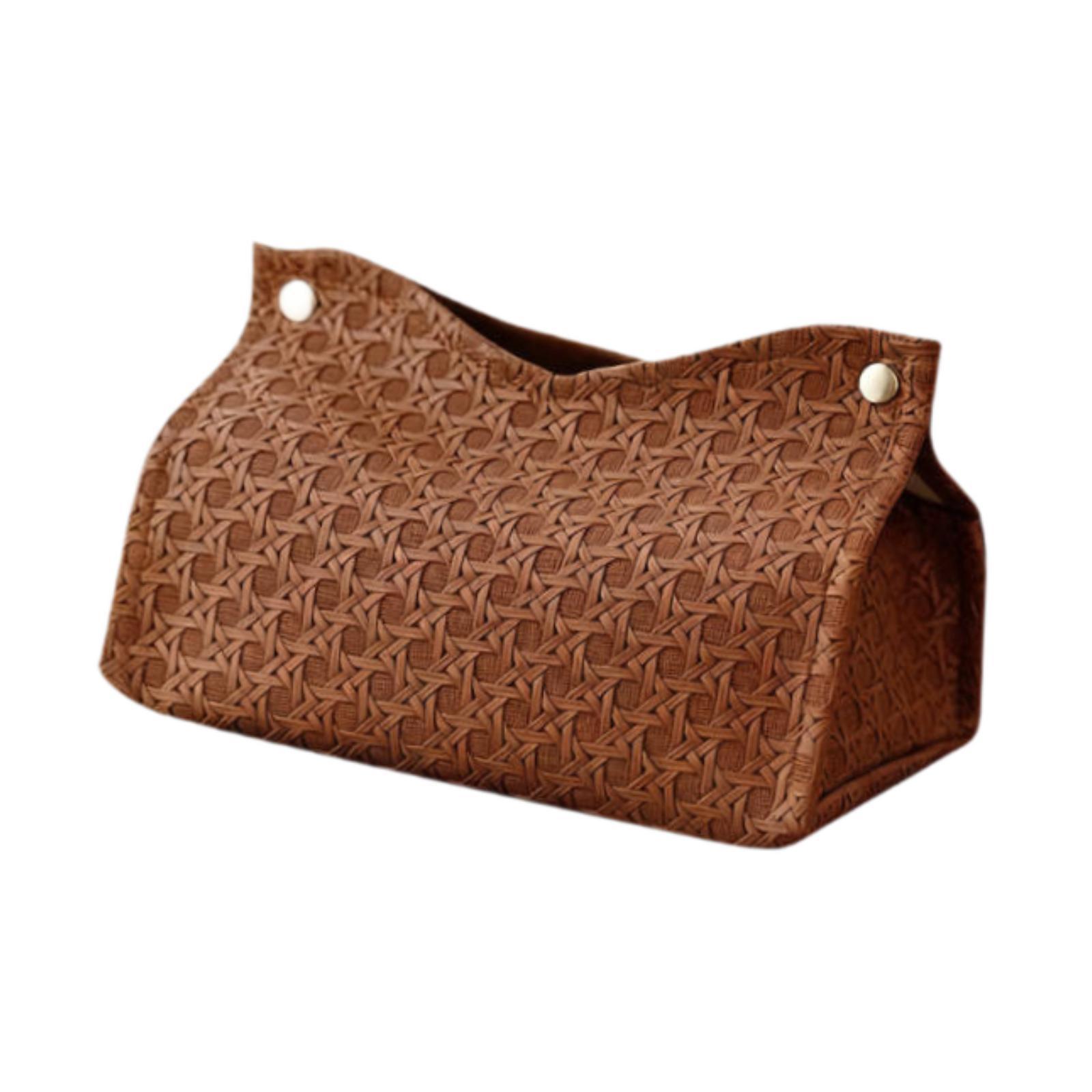 

Elegant Tissue Box Holder PU Leather Napkin Storage Box Rectangle Design for Office Bathroom Bedroom Kitchen Desk коричневий