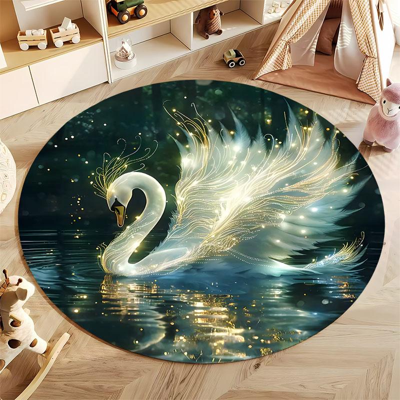 Luminescent Swan Design Round Carpet for Tranquil Spaces round carpet for home sofa bedroom, gift