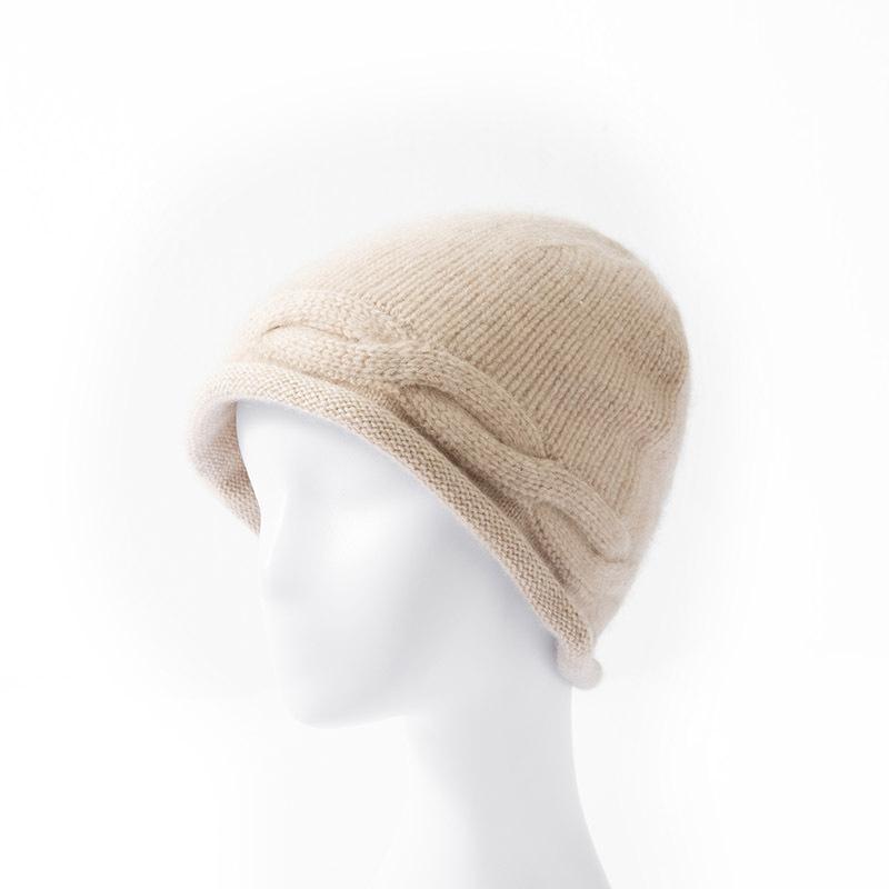 Pure Cashmere Autumn and Winter New Style Women's Cable Rolled Edge Thickened Ear Protection Warm Toe Cap Knitted Hat