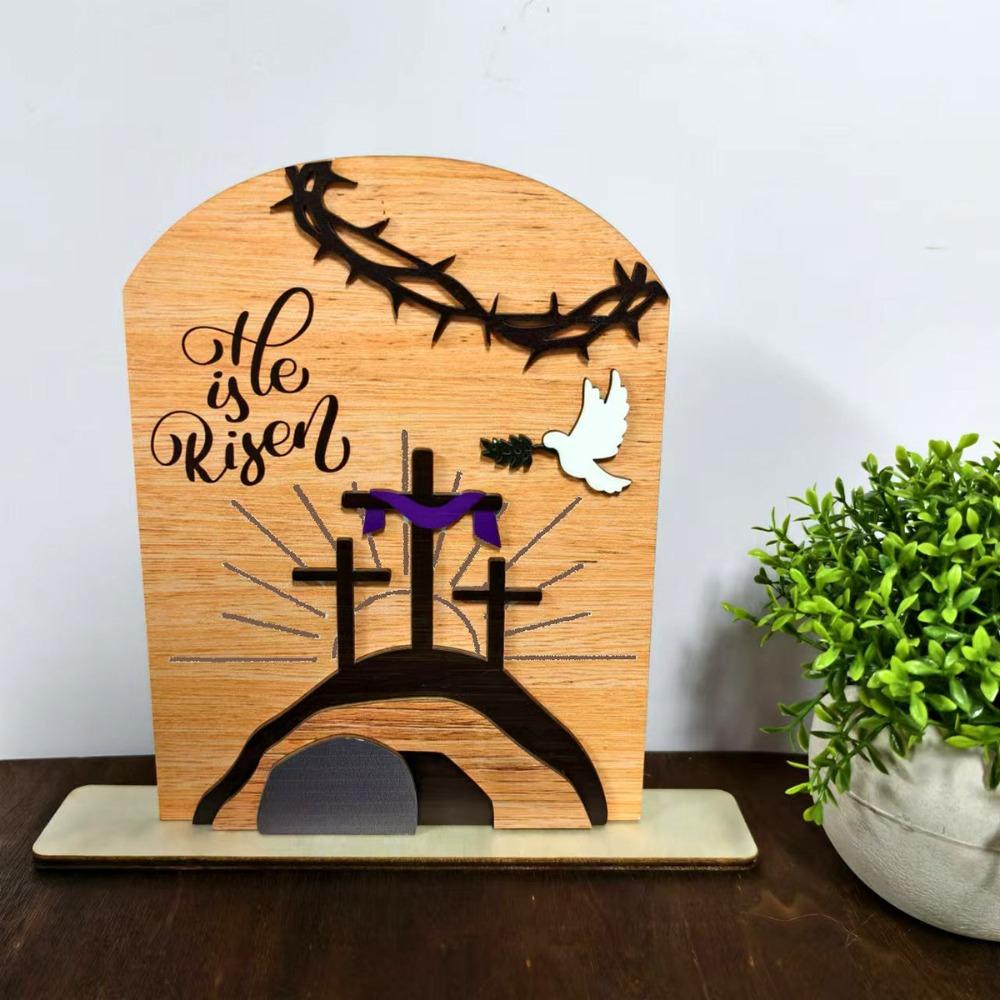 He Is Risen Decor Wooden Easter Resurrection Scene Empty Tomb Table Decorations Indoor Catholic Easter Gifts Decor Wolf Ornament