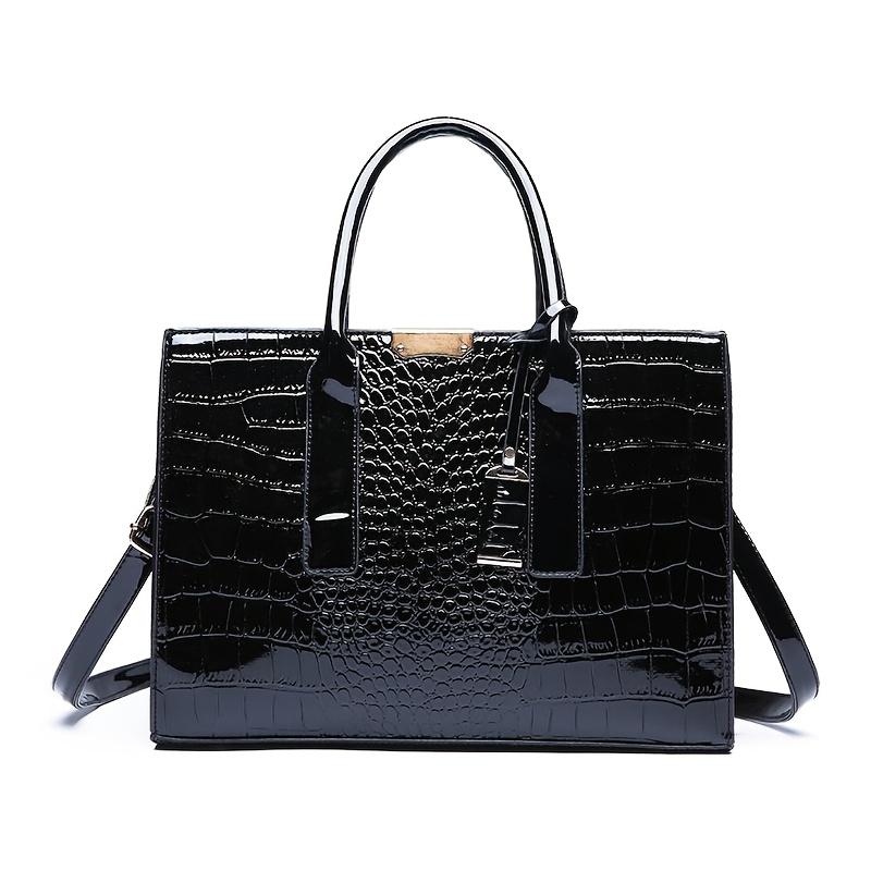 

Fashionable Crocodile Print PU Tote Bag for Women - Elegant Shoulder Handbag Trendy Crossbody Purse Spacious Office Work Bag чёрный