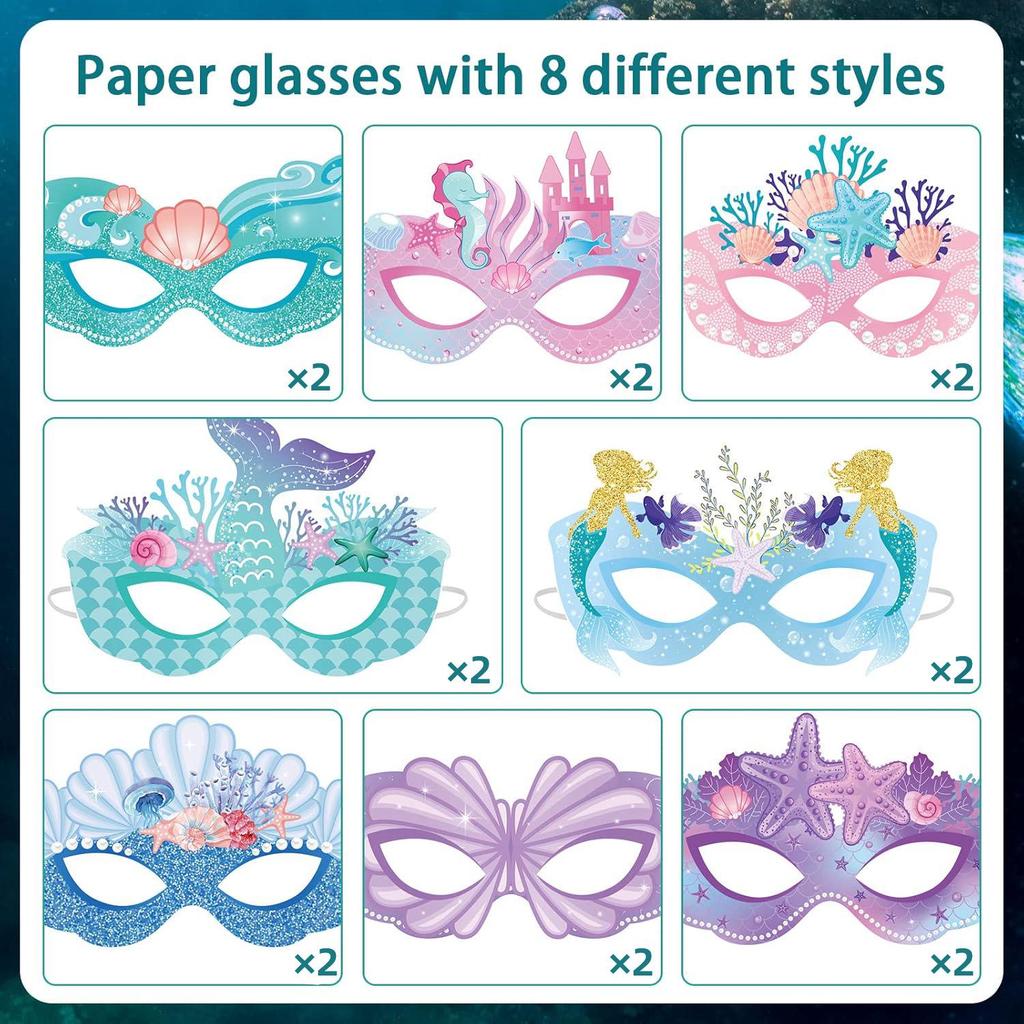 16 Little Mermaid Party Masks for Girls' Ocean-Themed Birthday Celebration