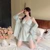Autumn and winter golden velvet pure desire wind sexy suspender nightgown, loungewear two-piece set, simulated silk women's pajamas