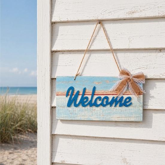 Yangyizhi Welcome Decorative Sign, Wooden Mediterranean Retro Style Wall Mounted Door Sign for Indoor Outdoor Use