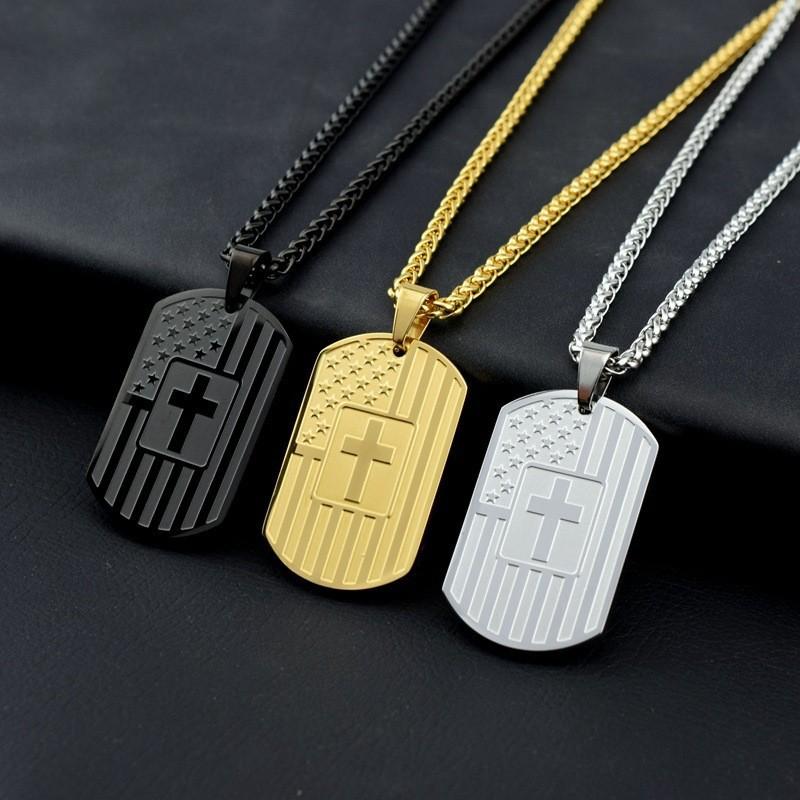 New Titanium Steel Dog Tag Men's Necklace American Flag Cross Scripture Necklace Jewelry