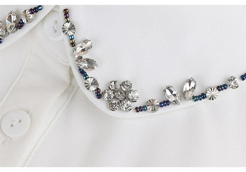 Korean Style Women's Blue Beaded Floral Decorative Collar Sweater