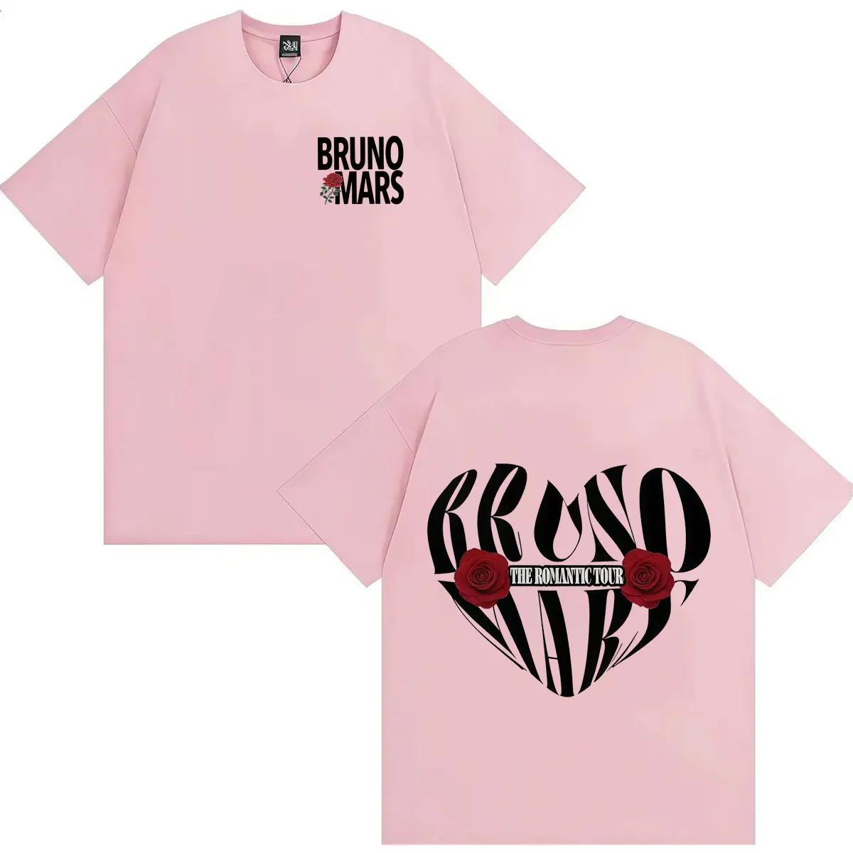 Sänger Bruno Mars The Romantic Tour Herz Grafik T-Shirt Herren Damen Doppelseitiger Druck Fans Lässig Baumwolle Kurzarm T-Shirt M weiß
