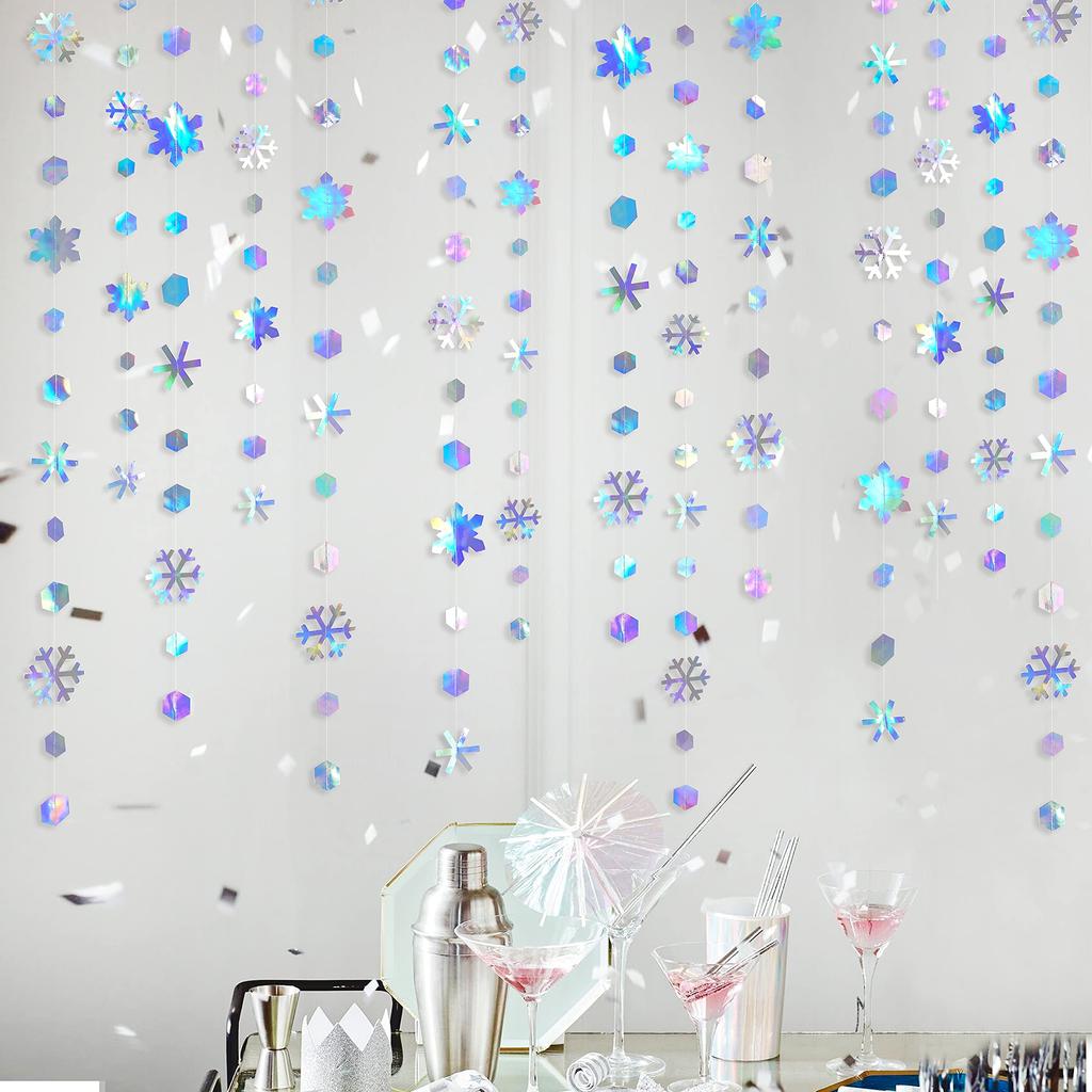 PinkBlume Rainbow Snowflake Paper Garland, Party Decorations, Approximately 16m Long, Winter Snowflake Streamers, Winter Wonderland Design, Frozen
