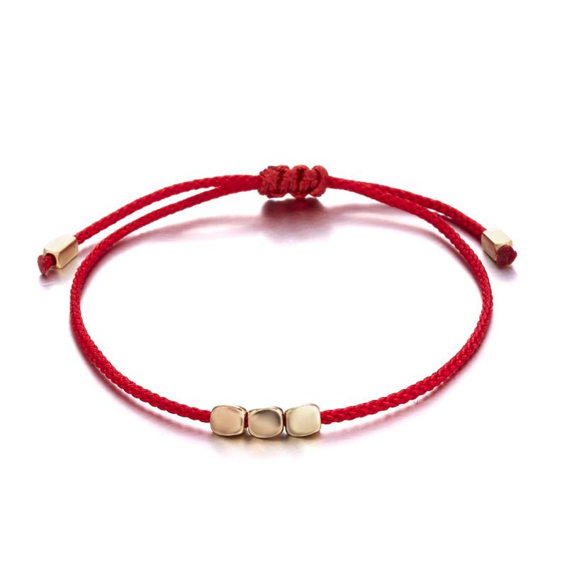 Handgemachte tibetisch-buddhistische kreative unregelmäßige Kupferperlen rot schwarzes Seil Glücksarmband Amulett für Frauen Männer Paar Armbänder