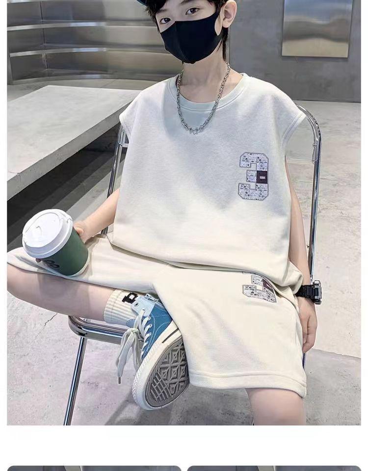 2024 Stylish Boys' Summer Outfit: Trendy Sleeveless Vest and Sportswear Set for Middle and Older Kids