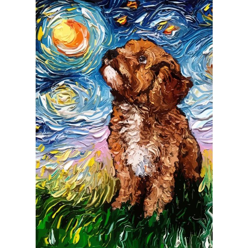 Funny Dogs Starry Night Van Gogh Canvas Painting Abstract Print Dog German Shepherd Bulldog Posters Wall Art Picture Home Decor