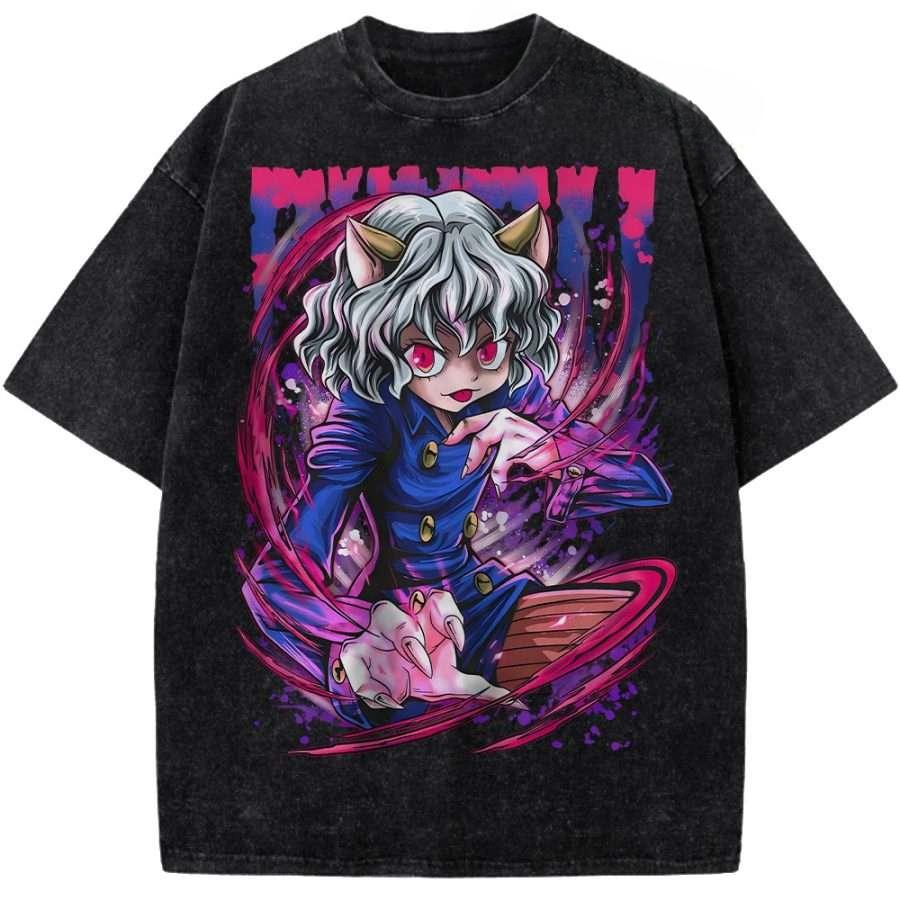 Killua Zoldyck Print T-shirt Hunter x Hunter Anime Clothing Men Cotton Tshirts Vintage Washed Tee Harajuku Oversized T Shirt