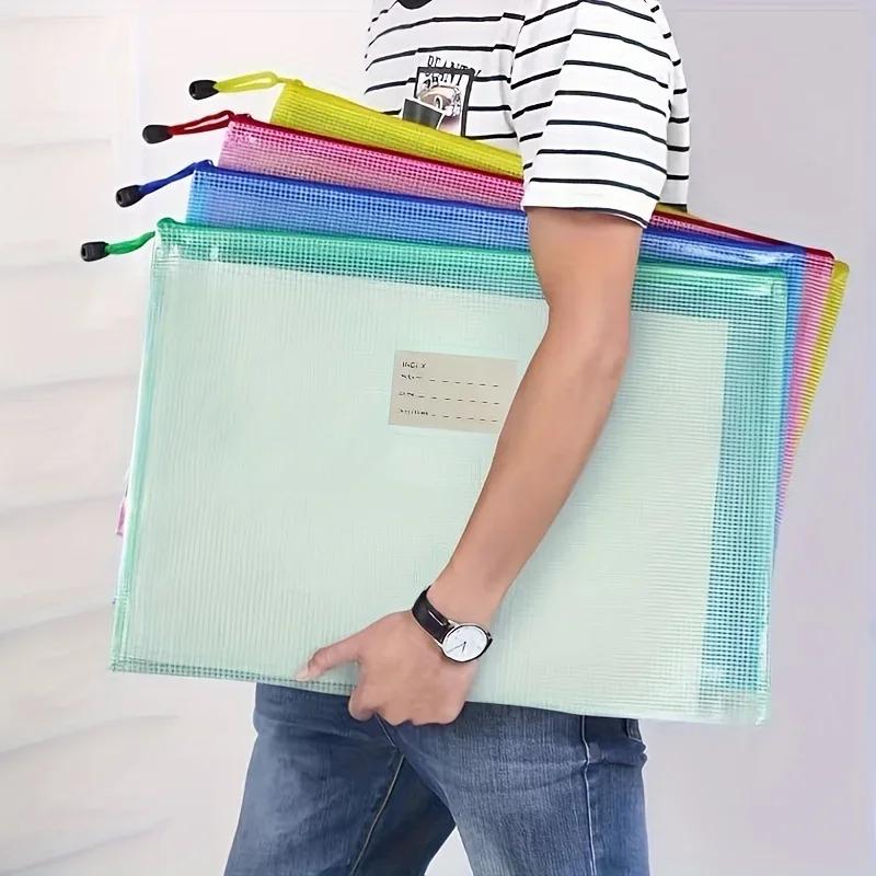 10 Pack Zipper Storage Bag Pouch Waterproof  A3 A4 A5 PVC Mesh Zipper Bag for Files Toy Stationery for Office Home Travel Use