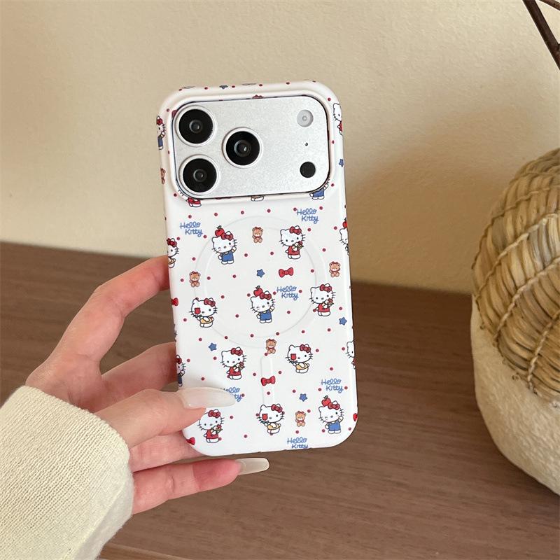 Polka Dot Cat Magnetic Stand iPhone 17/16 Pro Max/15 Pro Girly Case