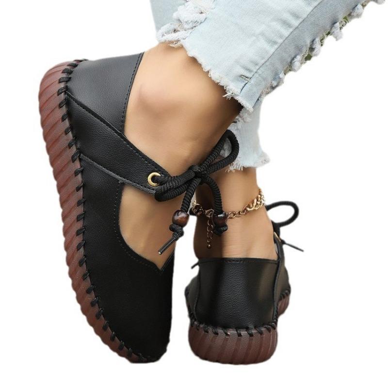 Spring and Autumn British retro small leather shoes round head lightweight soft sole casual single shoes women