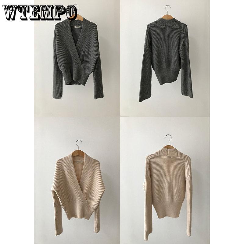 Autumn Winter Women Solid Sweaters Knitted V-neck Cross Wild Fashionable Sexy Pullovers Female Lady Vintage Tops Knitwear