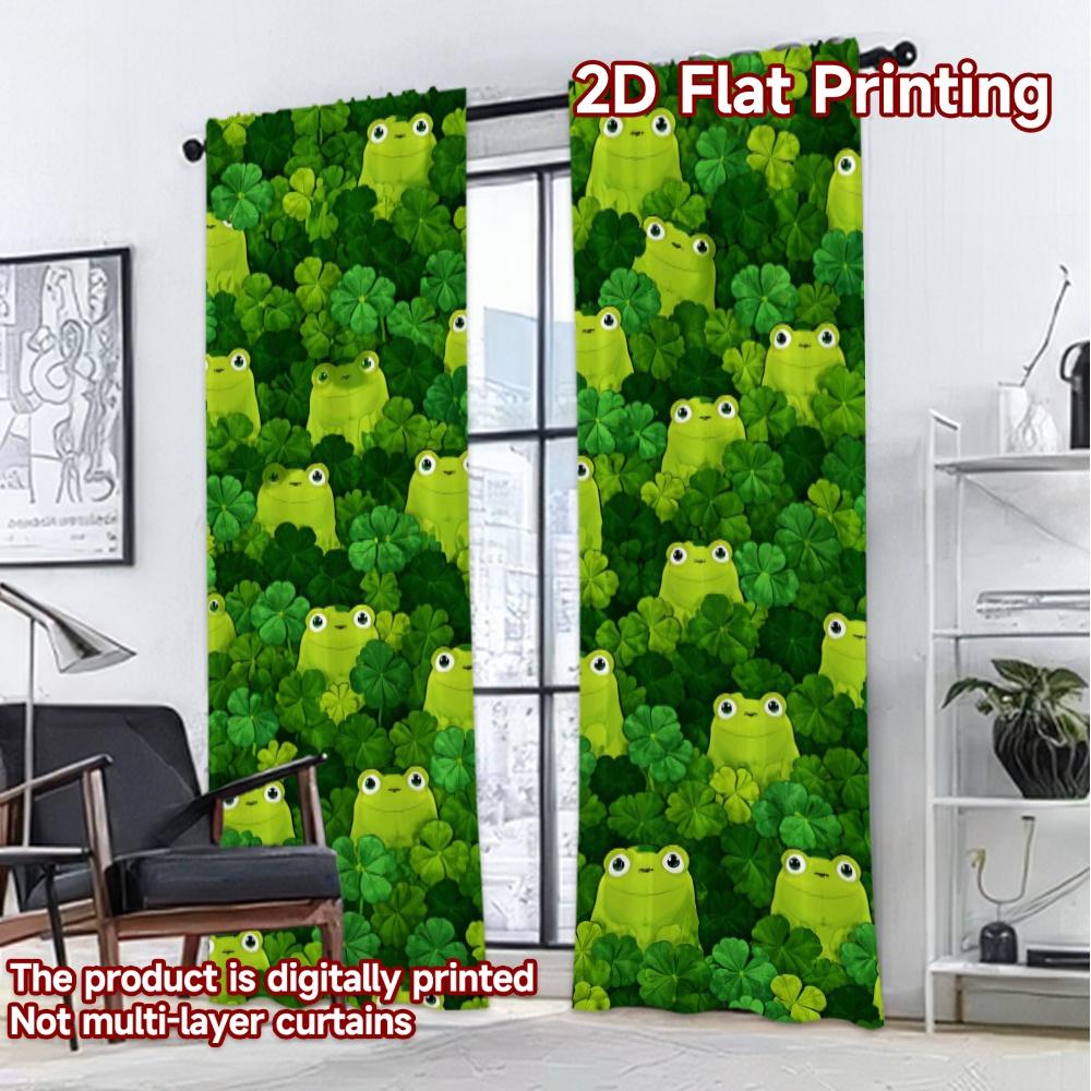 2D FLAT PRINTING 2pcs Curtains (Without Rod) St. Patrick's Frogs Chic Curtain Fabric Prints Light Filtering Curtains Crescent