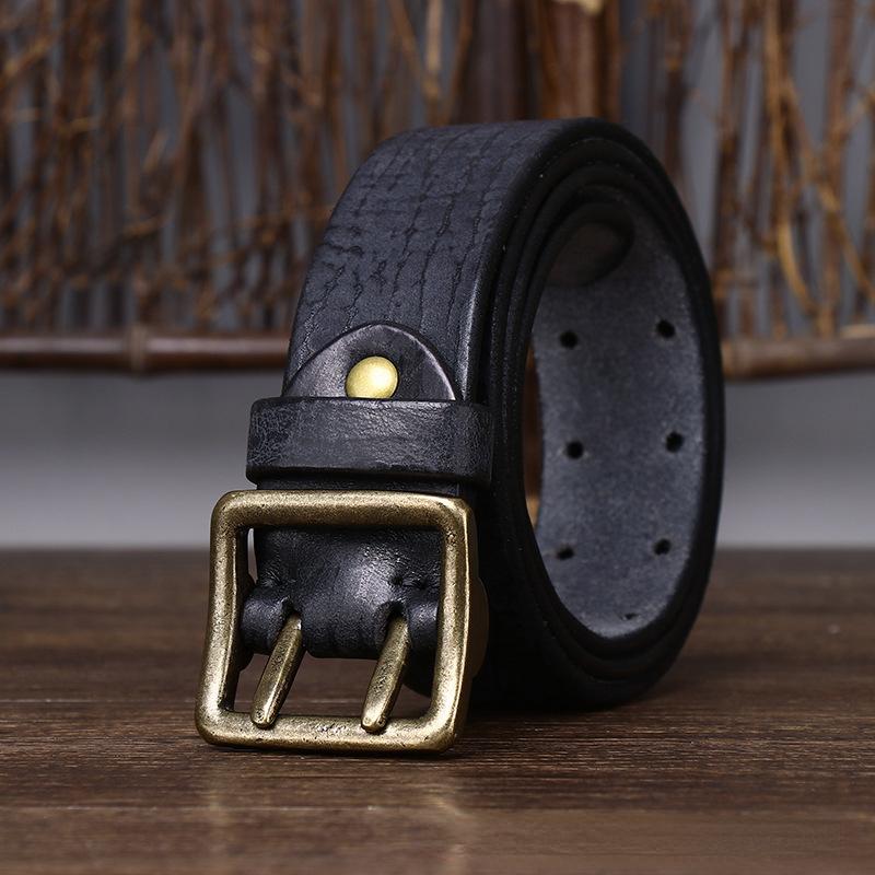 Cureaua Bărbați în stil coreean, retro, învechit, la modă, unică, cu ac dublu, din alamă, cu cataramă, din piele naturală, din piele de vacă pură.