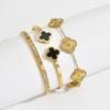 18K Gold Titanium Steel Four-Leaf Clover Waterproof Bracelet Bangle - High-End, Non-Fading Electroplated Jewelry