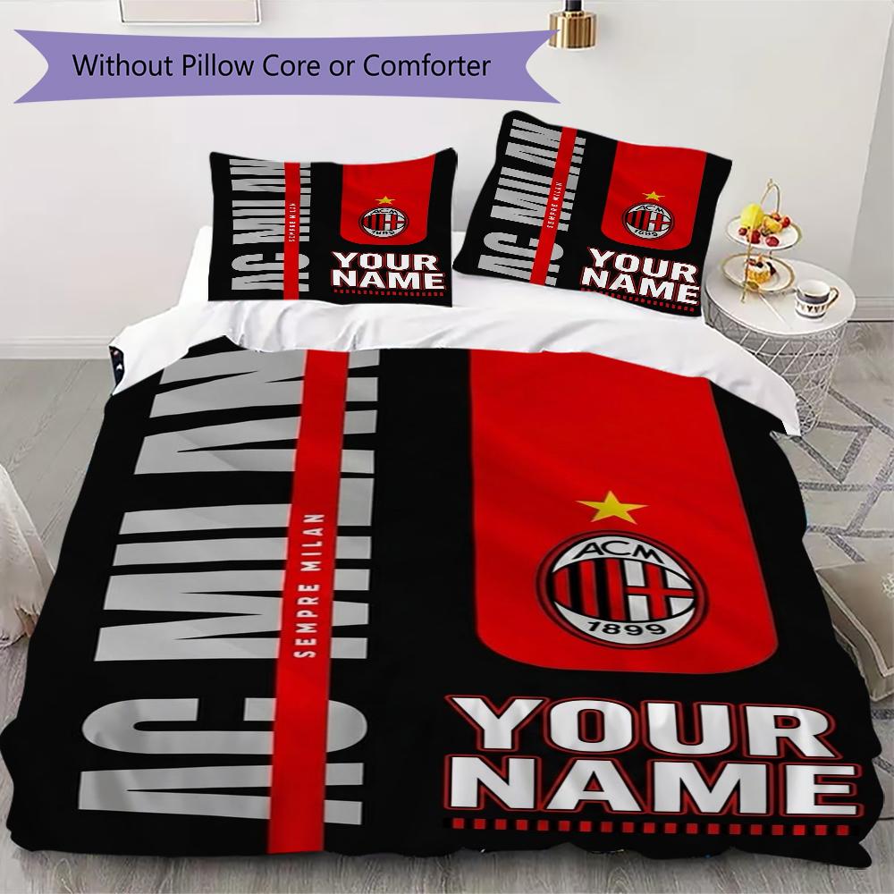 Gepersonaliseerde Naam Ac Milan Patroon Beddengoed Dekbed Set Dekbedhoes Kussensloop Huisdecoratie Verjaardagscadeau (1*dekbedovertrek+2*kussensloop zonder vulling)