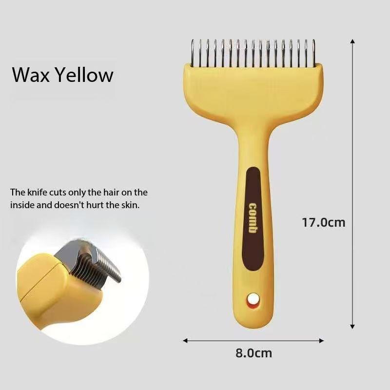 Pet comb, cat hair removal curved blade comb, pet hair removal comb, one-button hair removal pet comb, dog comb (Yellow,17cm*8cm)