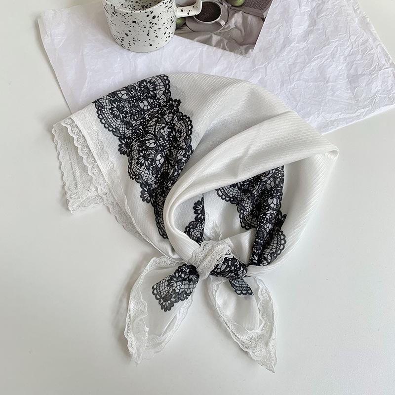 Silk Scarf Neck Small Square Scarf Lace Striped Cashew Nut Silk Scarf Spring and Summer Light Headscarf Headband Decorative Scarf