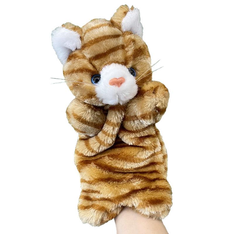 Nouvelle Peluche Mignonne Animal Main Marionnette Souris Blanche Petite Fleur Chat Marionnette Main Peluche Jouet Maison Éducation Précoce Apprentissage Marionnette Main Cadeau 25cm beige