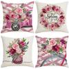 New Pink Spring Flowers Wreath Pillowcase Pink Bicycle Truck Home Living Room Sofa Pillowcase