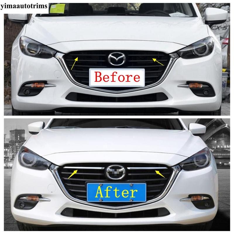Car Front Hood Grille Grill Racing Strip Decoration Cover Trim For Mazda 3 2017 2018 ABS Chrome / Red Accessories Exterior Kit