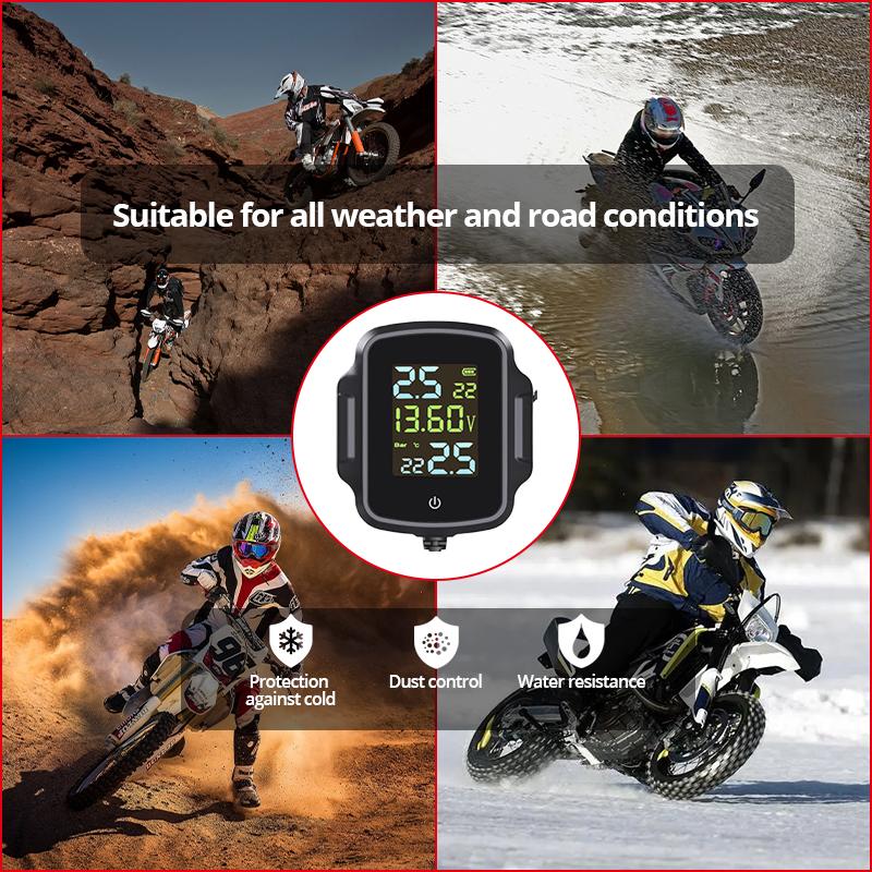 E-ACE Motorcycle TPMS Tire Pressure Monitoring System Temperature Alarm LCD Colorful Display Moto Tyre Alarm Systems
