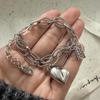 100% Solid 925 Sterling Silver Metal Bracelet for Women Men Vintage Heart Letters Handmade Simple Birthday Gift