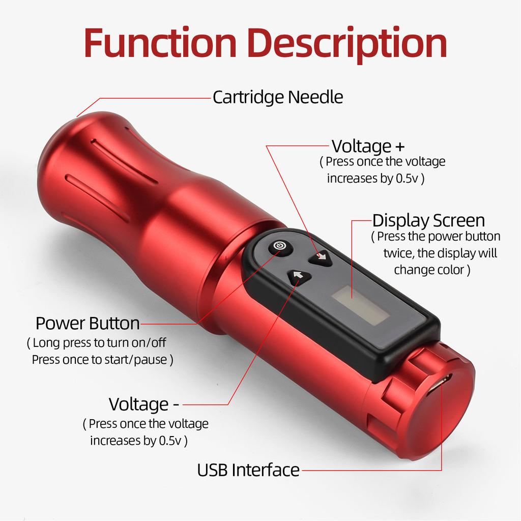 Wireless Tattoo Pen   Tattoo NaMachine Cartridge Needles Coreless Motor Electroplating LCD Display for Beginners