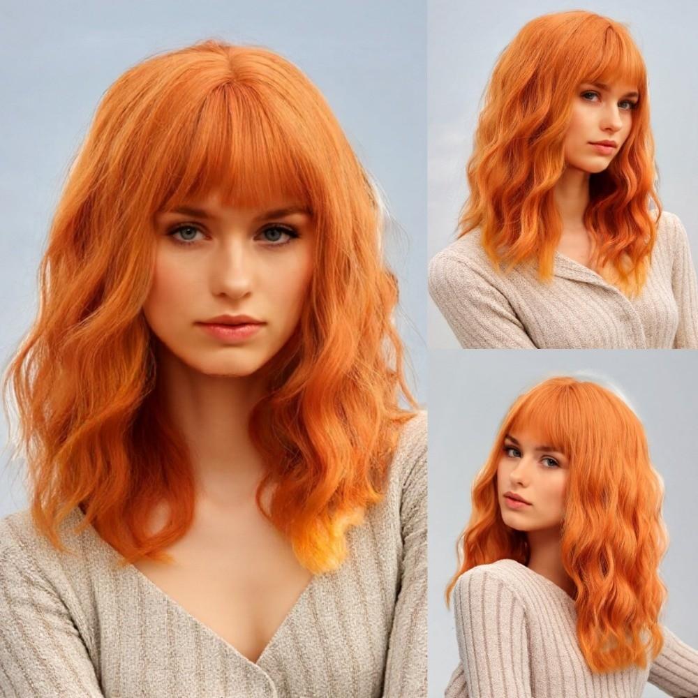 Wasserwelle Synthetische Perücken mit Pony Schmutziges Orange Halloween Cosplay Anime Perücken Make-up Party