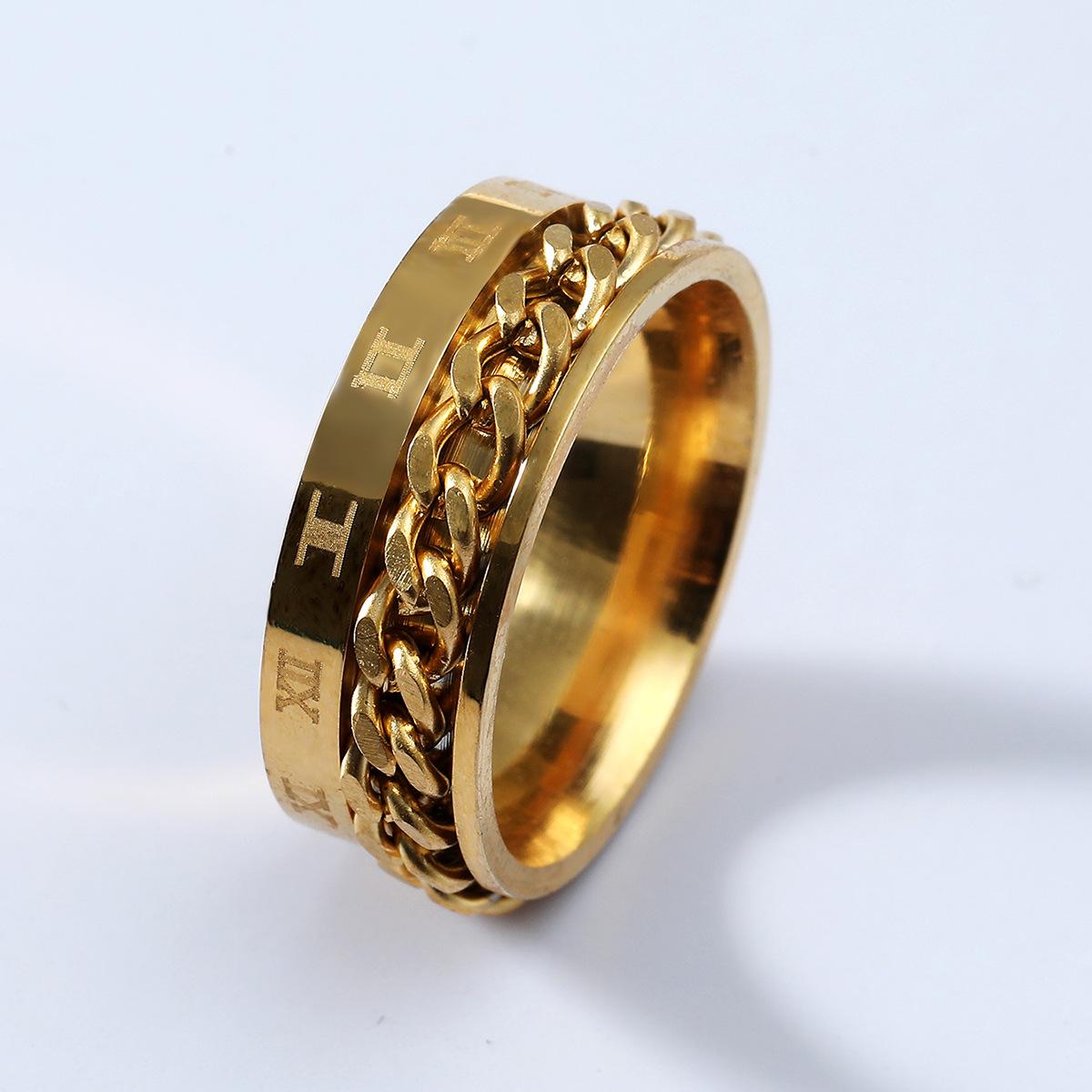 Stainless Steel Roman Numeral Chain Ring - European  American Fashion Jewelry Size 9
