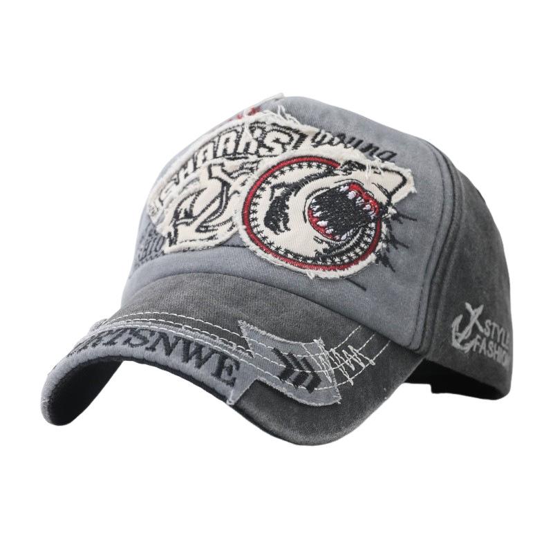 Shark letter baseball cap trendy male personality old washed peaked cap female sunshade sunscreen cap explosion