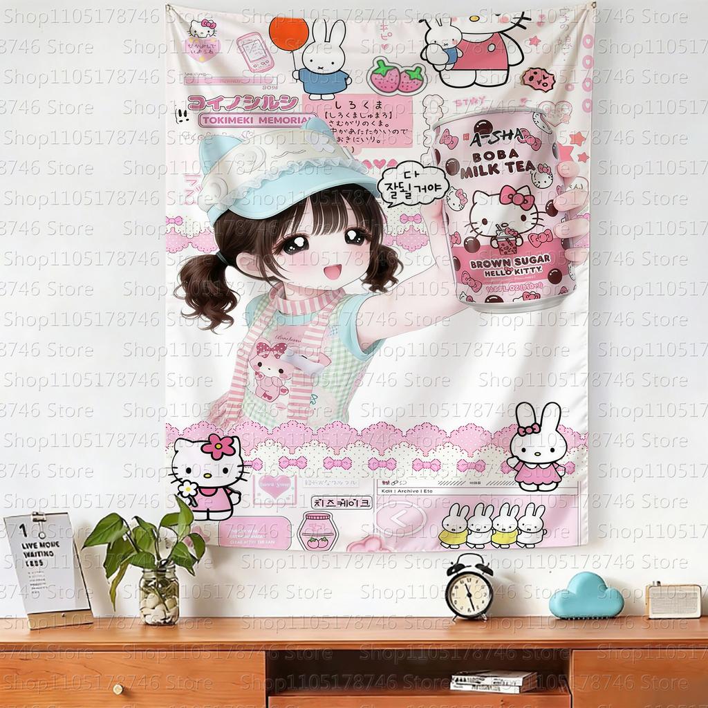 Kawaii Original Home Decor Wall Hanging Tapestry Anime Girl Tapestry Wall Bedroom Background Cute Fashion Tapestries