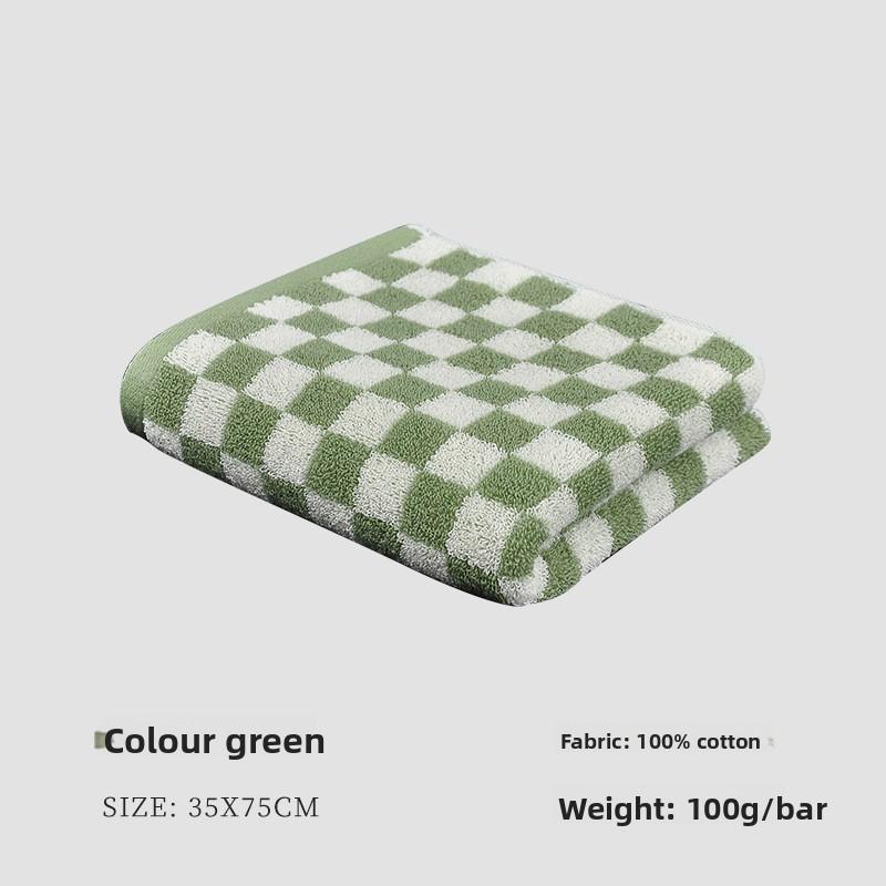 Checkered Bath Towel Cotton Face Towel Adult Absorbent Towels Gift Towel Supplies Bathing Tools