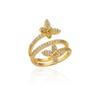 Zircon Double Butterfly Rings For Women Stainless Steel Gold Color Open Multilayer Ring Fashion Wedding Party Jewelry 2024 New