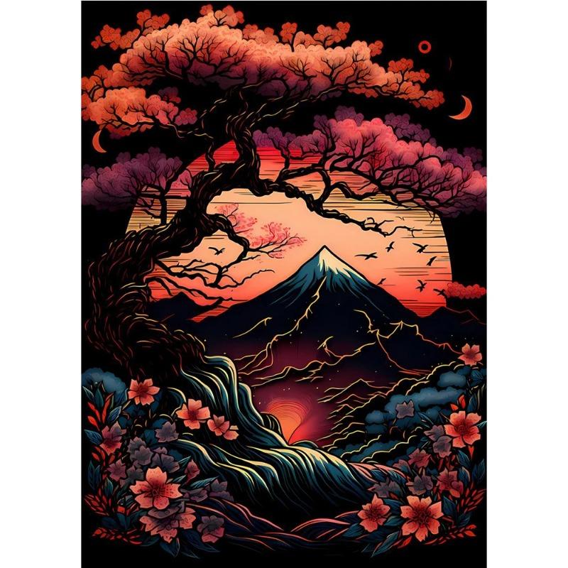 Japanische Natur Neon Kunst Poster und Drucke Leinwand Japan Landschaft Wand Dekorative Malerei für Wohnzimmer Heimdekor Bilder