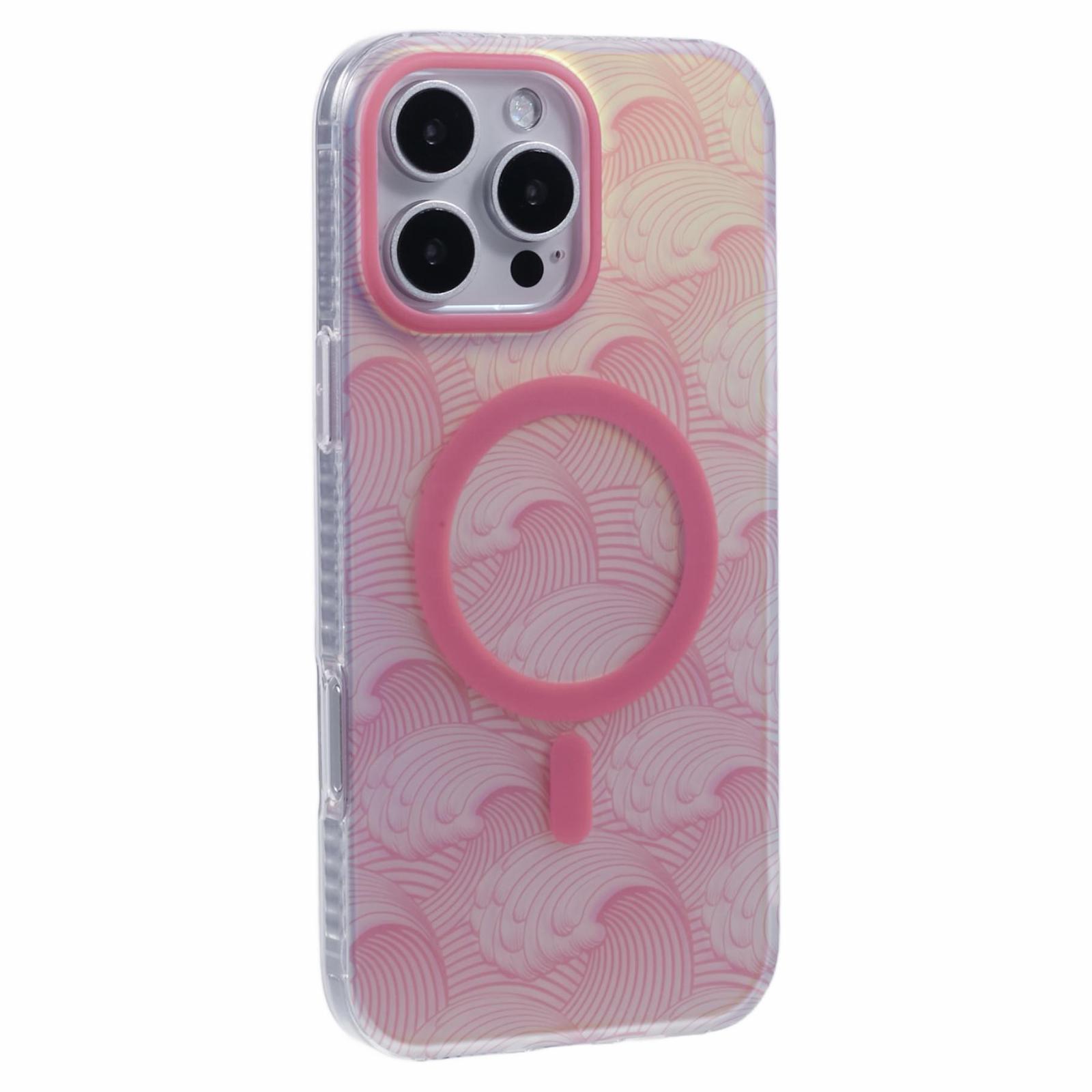 

For iPhone 16 Pro Max Case Compatible with MagSafe Sea Waves IMD TPU+Acrylic Phone Cover Pink