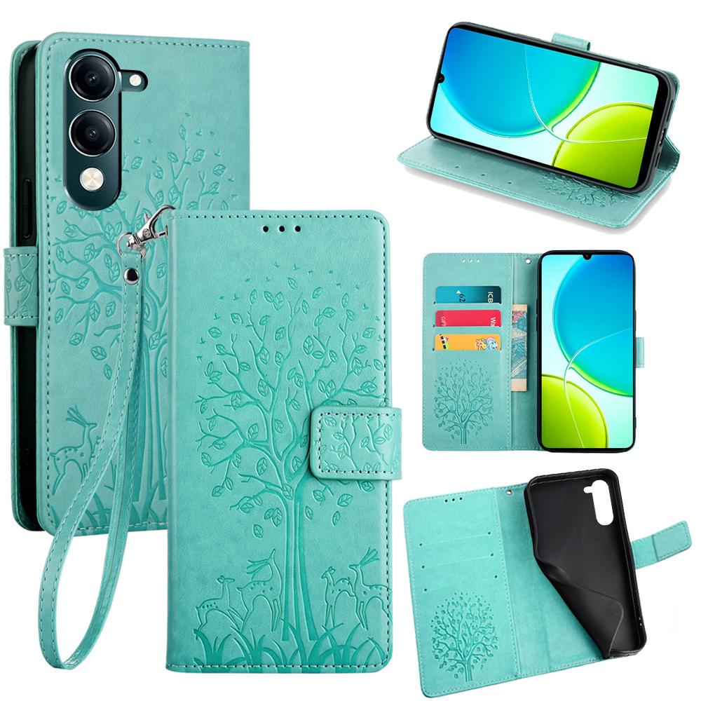 For Vivo Y29s 5G/Y04 4G Case PU Leather Wallet Phone Cover Tree Deer Imprinted