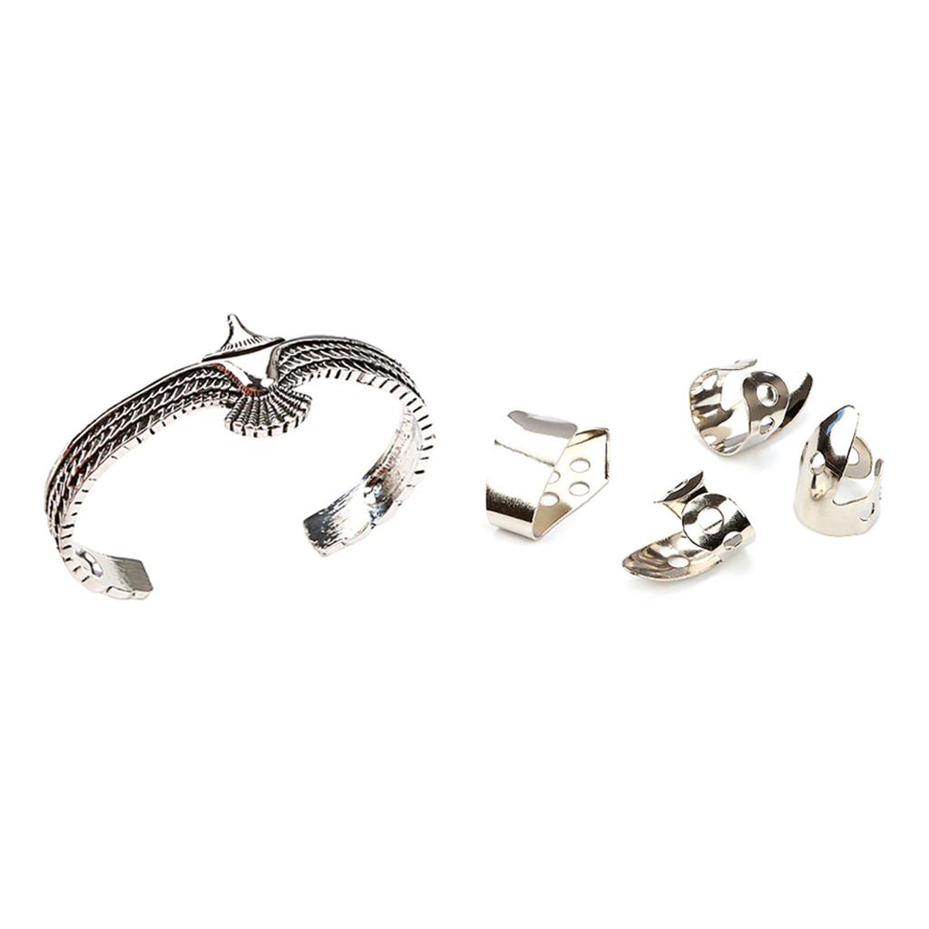 Metall Tumme Finger Gitarrplektrum Fingerskydd Öppen Design Fingerplektrum Plektrum med Örn Manschettarmband Hållbart