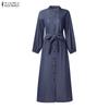 ZANZEA Women Casual Round Neck 3/4 Sleeve Loose Dress
