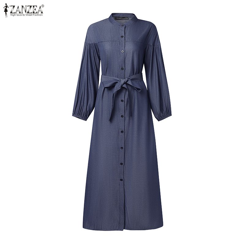 ZANZEA Women Casual Round Neck 3/4 Sleeve Loose Dress