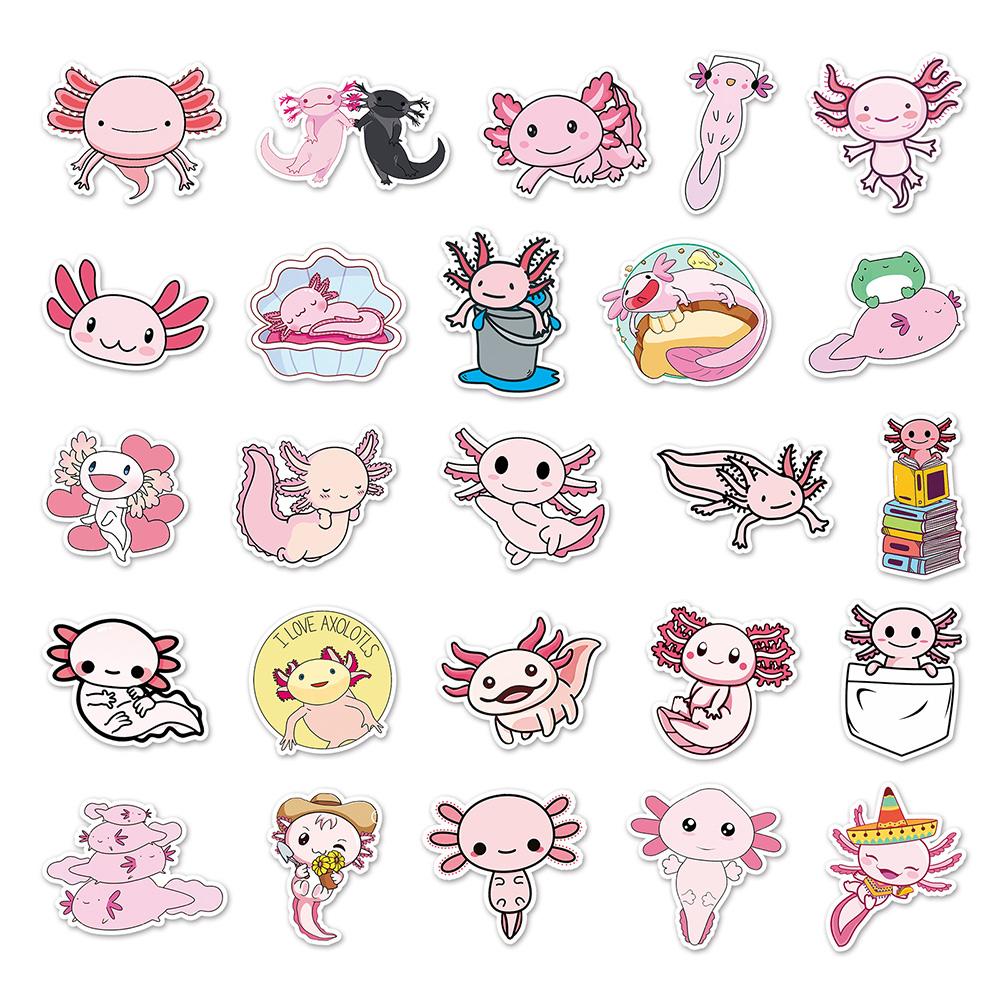 10/30/50pcs Funny Cute Pink Animal Axolotl Stickers Cartoon Decoration Decal Toy DIY Motorcycle Helmet Car Graffiti Sticker Pack