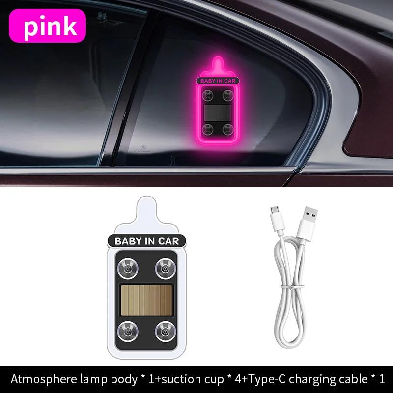 5V USB & Solar Powered Window Baby In Car Sign Warning Light Wireless LED Ambient Lighting Baby Bottle Shape Neon Lamp Funny Decor Accessories